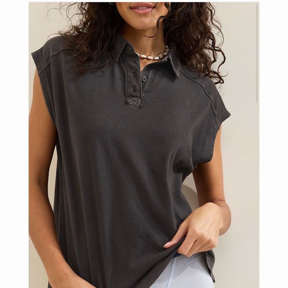 NEW Aerie womens oversized polo t-shirt S M Happiest tank top gray black slouchy